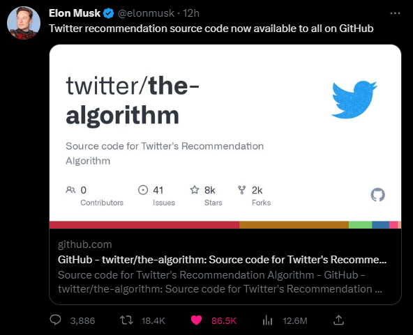 barracuda1709's tweet photo. 12 hours ago @elonmusk posted the source code of the algorithms on Twitter.

I gathered all the important information, enjoy reading👇🧵 https://t.co/xV4HZxS1ve