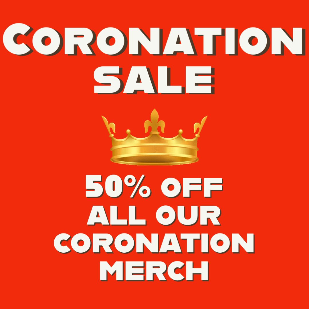CrysauTi's tweet photo. SALE SALE SALE! Use code 505IJFING4RS to get your coronation merch in time for the street party!
#SlicingOurPricesBetterThanAPizzaExpressPizzaCutter
#coronation #king #brenin #coroni #kingcharles #crown #celebratewithcharlie #kingscoronation https://t.co/PQnwvYWoMi