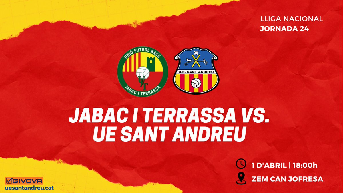 ⚔️ 𝗗𝗶𝗮 𝗱𝗲 𝗽𝗮𝗿𝘁𝗶𝘁!

Avui el Juvenil A juga al camp del <a href="/JabacTerrassa/">JÀBAC TERRASSA</a> (18:00h). Va, Sant Andreu!