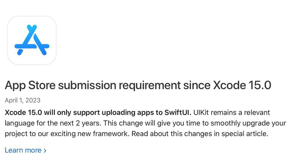 AntonGubarenko's tweet image. Well… Time has come. We have 2 years to rewrite all UIKit to SwiftUI. #iosdev #swiftui #AprilFoolsDay2023