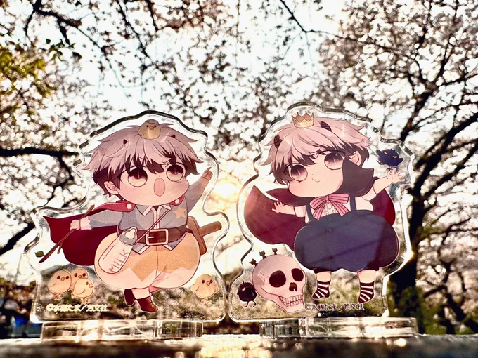 マオちゃん達とお花見してきました家族のアクスタはお祭りに来たみたいでいいですね#育休魔王とニセ勇者#育マオ 