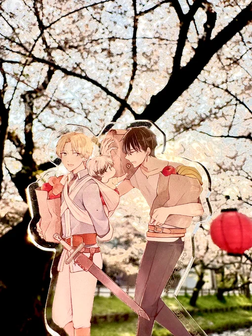 マオちゃん達とお花見してきました家族のアクスタはお祭りに来たみたいでいいですね#育休魔王とニセ勇者#育マオ 