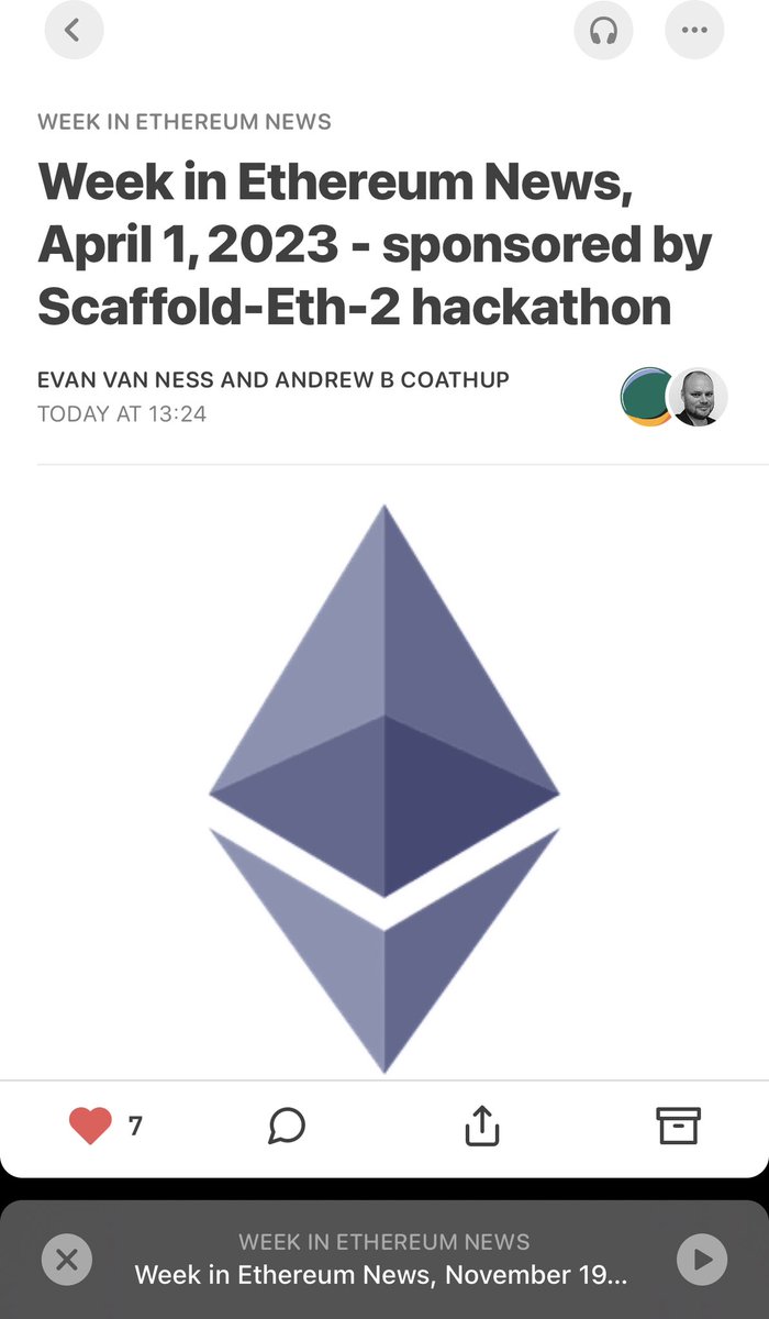 abcoathup's tweet photo. Hit that like button when you read @WeekInEthNews 

In the @substack app you can even listen to generated audio. https://t.co/9534BfnkXw