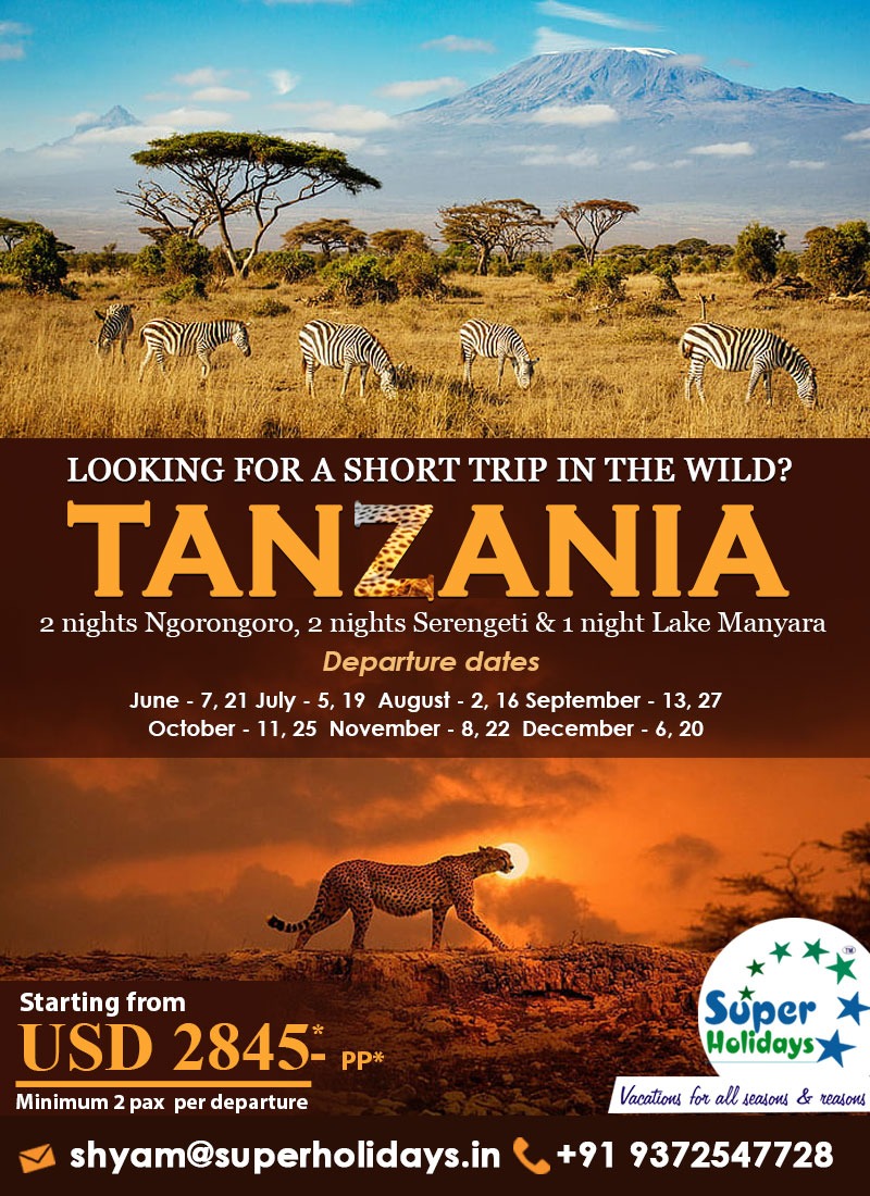 Discover the breathtaking natural beauty of Tanzania on a safari adventure with SUPER HOLIDAYS #TanzaniaSafari #SafariAdventure #ExploreTanzania #WildlifeWatching #BigFiveSafari #AfricanSafari #SerengetiNationalPark #NgorongoroCrater #LakeManyaraNationalPark #LuxurySafari