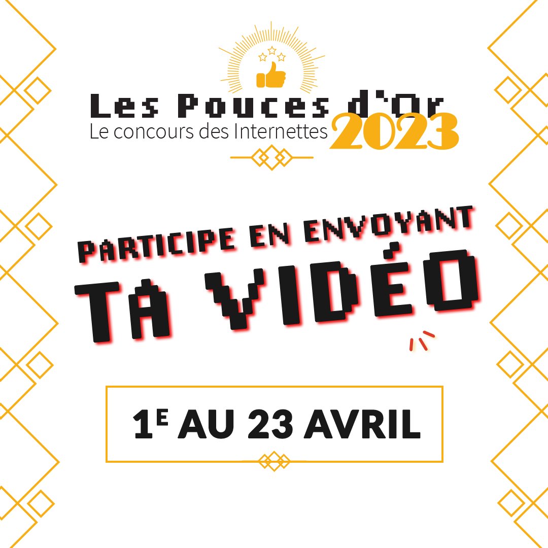 C’est parti ! Les candidatures pour les Pouces d’Or sont ouvertes ! 
Tu n’as rien à perdre à tenter ta chance alors envoie-nous ta vidéo avant le 23 avril, minuit ! On t’attend :)

👉 tinyurl.com/formulaireInsc…

Plus d'info 👇