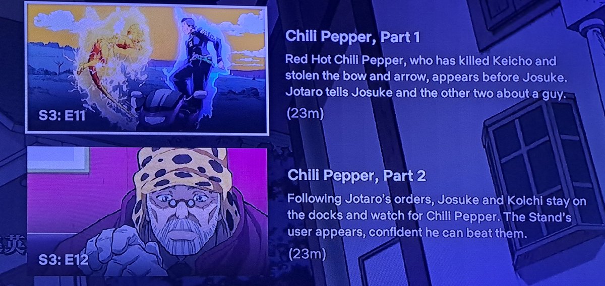 TomTomGilYT's tweet photo. Netflix UK forgot to use localised names in some of the episode descriptions. #jojo_anime #Part4 #Duwang #DiamondIsUnbreakable https://t.co/C435vrEqt1