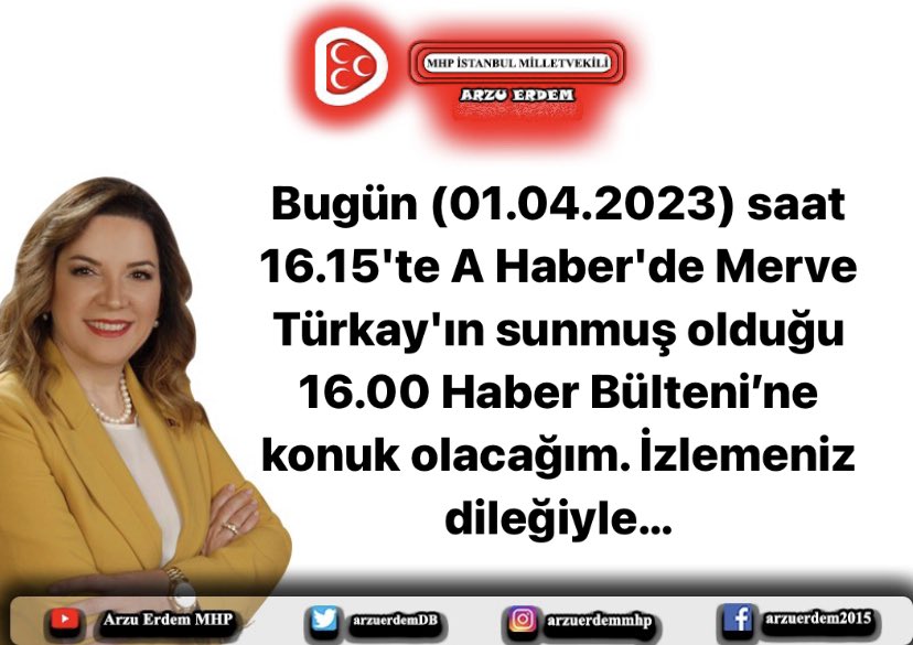 Bugün (01.04.2023) saat 16.15'te A Haber'de Merve Türkay'ın sunmuş olduğu 16.00 Haber Bülteni’ne konuk olacağım. İzlemeniz dileğiyle… <a href="/ahaber/">A Haber</a>