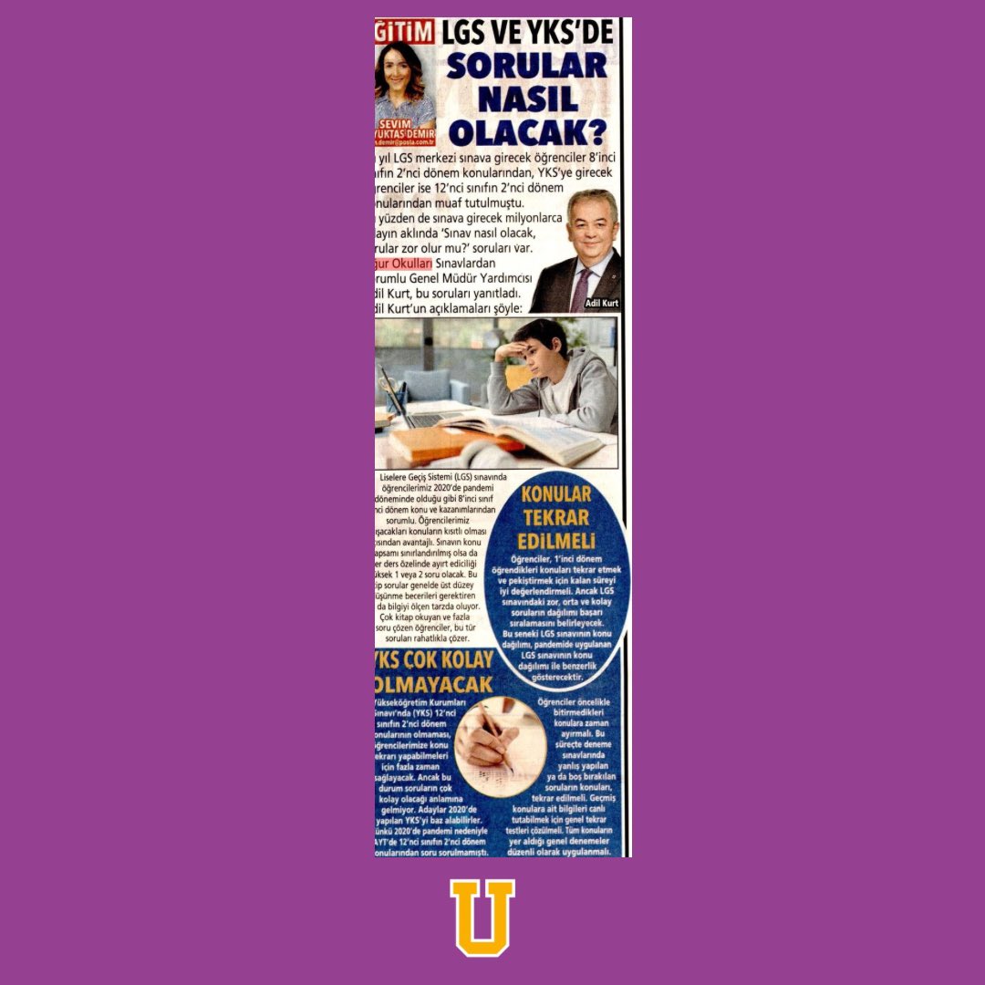 UgurOkullari's tweet photo. Genel Müdür Yardımcımız Adil Kurt, #LGS ve #YKS sınavlarına hazırlanan öğrencilere tavsiyelerde bulundu. @postacomtr https://t.co/0Tnaz5NwRB