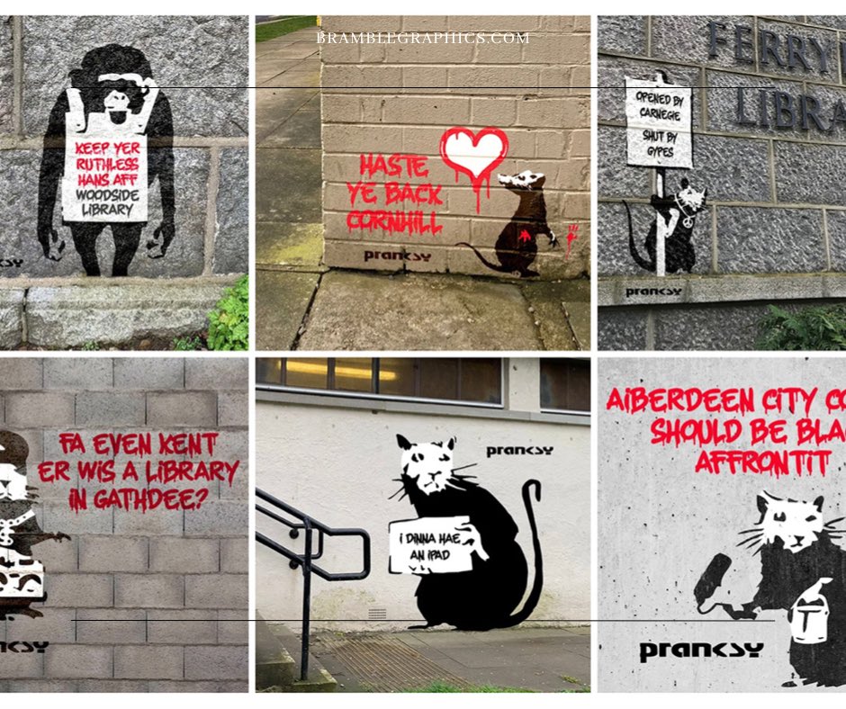 BrambleGraphics's tweet photo. There’s hunners o them, aa ower the city! Hiv you spotted ony mair? 

Banksy leaves his mark on Aberdeen.

Full story here: 
https://t.co/JaVrl7Nnyf https://t.co/DYqg7qzqlo
