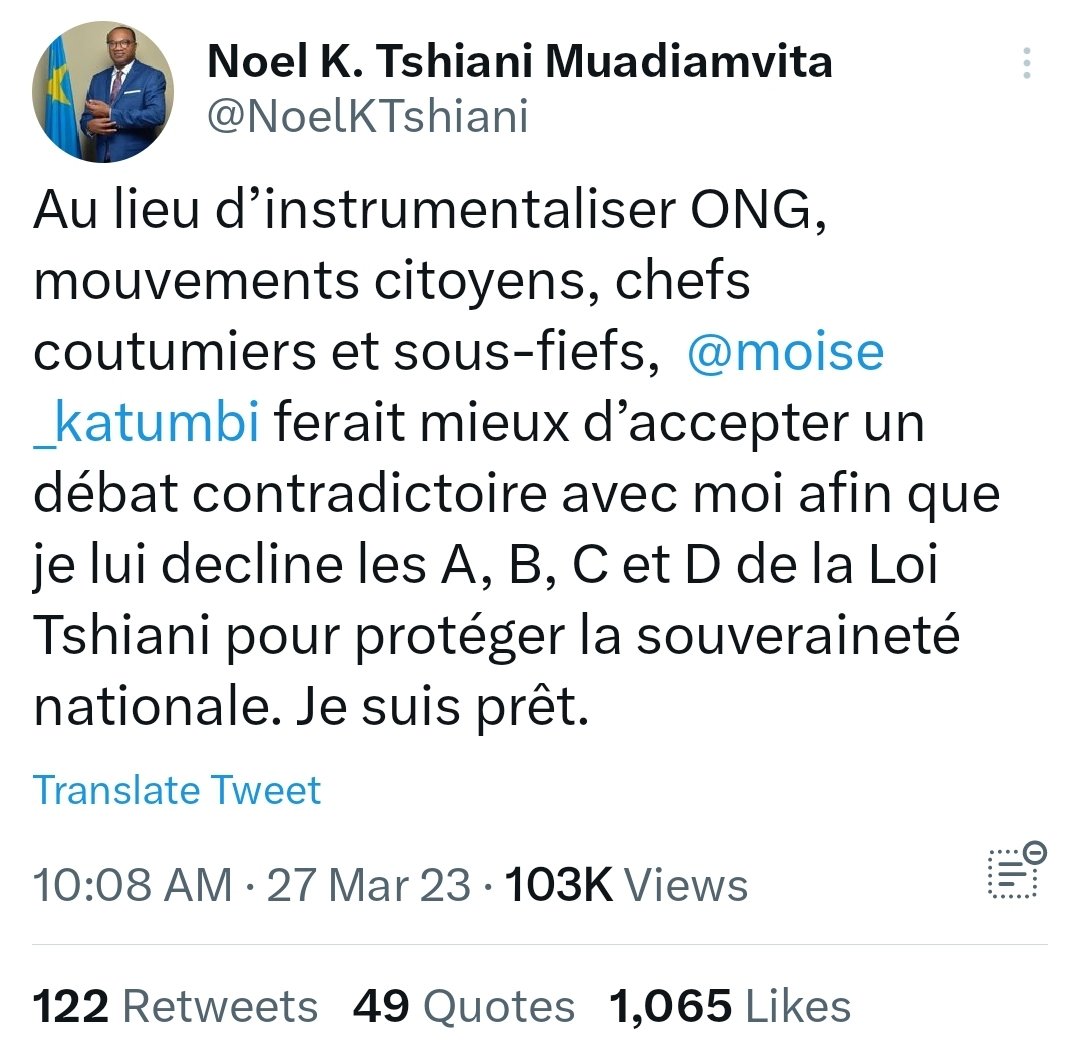 Le populisme de @NoelKTshiani tue le caractère impersonnel de sa proposition de loi. Il devrait être plus intelligent pour ne pas être aussi maladroit à plusieurs reprises.