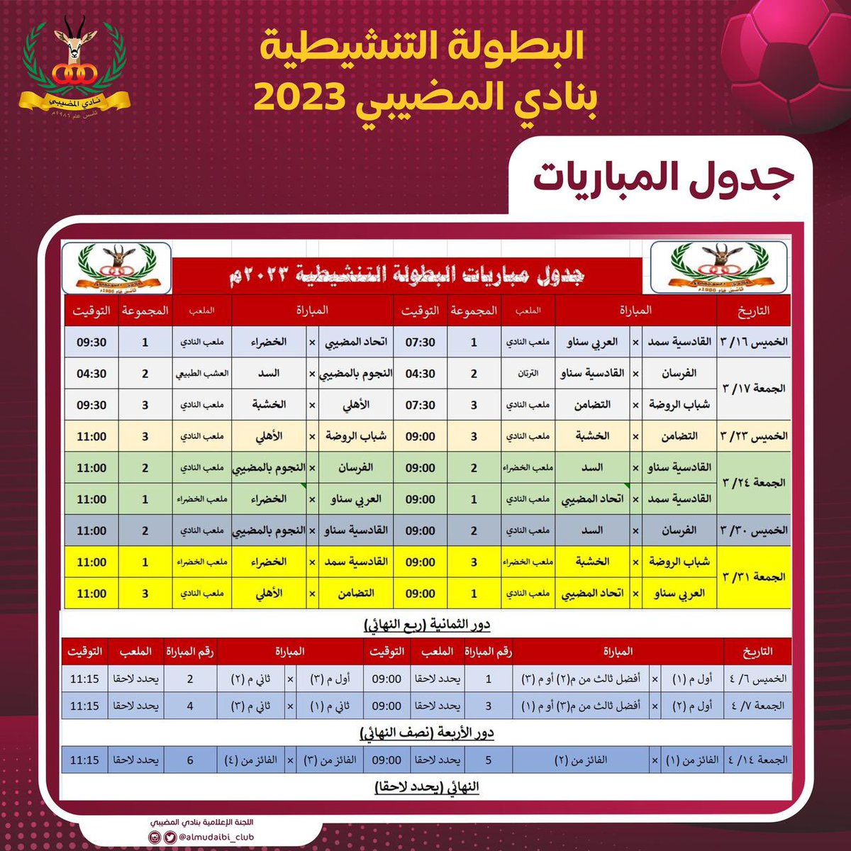 جدول الترتيب بعد نهاية دور المجموعات ، وبذلك يصعد أول وثاني كل مجموعة وحصل على أفضل ثالث فريقين من المجموعات الثلاثة الخضراء والأهلي بكأس كوووورة وبس لبطولة نادي المضيبي التنشيطية 2023م .

#كوووورة_وبس 
#نادي_المضيبي
#البطولة_التنشيطية