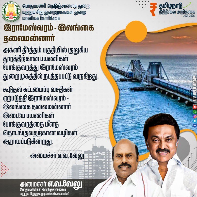 evvelu's tweet photo. கூடுதல் கட்டமைப்பு வசதிகள் ஏற்படுத்தி இராமேஸ்வரம் - இலங்கை தலைமன்னார் இடையே பயணிகள் போக்குவரத்தை மீளத் தொடங்குவதற்கான வழிகள் ஆராயப்படுகின்றது.#tnpwd https://t.co/ao3a2dajqN