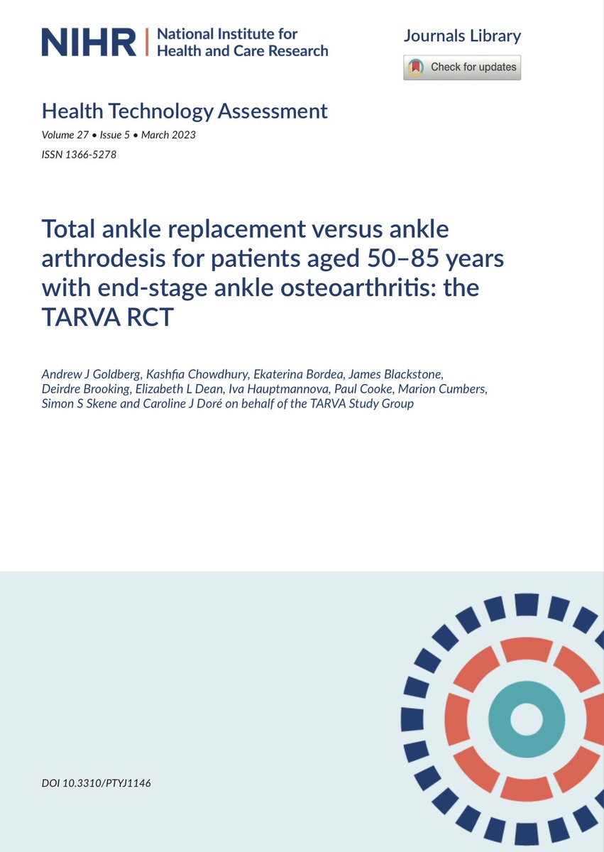 LondonAnkle's tweet photo. The report of the TARVA trial is published by NIHR - https://t.co/vfa9QzhRWJ… total ankle replacement versus ankle arthrodesis for patients aged 50-85 with end stage ankle osteoarthritis @NIHRresearch @NIHRevidence @NIHRcommunity @RNOHRIC @UCL_CCTU @UCLDivofSurgery https://t.co/uJRAaG25ni