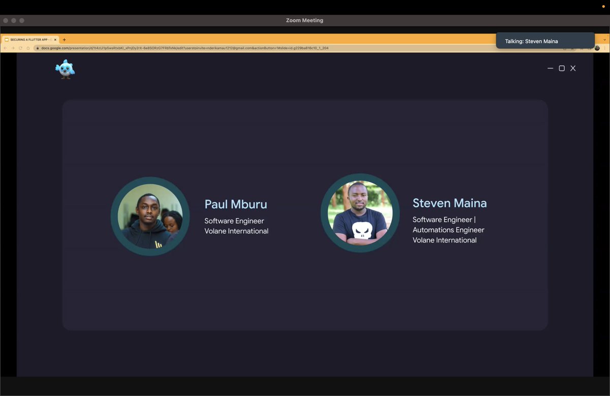 We are liiiiiive 🔥🔥
First session we have <a href="/paulnm/">Paul Mburu</a> and Steve Maina on Securing your Flutter Apps.
#FlutterForwardextended #Fluttter