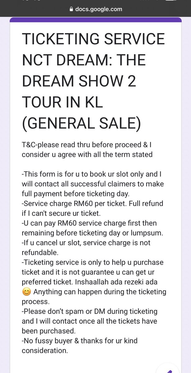 nfhazwani's tweet photo. TICKETING SERVICE FOR NCT DREAM: THE DREAM SHOW 2 TOUR IN KUALA LUMPUR- Msian only-

📌GENERAL SALE
📌Service charge RM60 per tix (refundable)
📌1 slot= 1 or 2 ticket 
📌FCFS

 Gform drop👇
📌 1/4 Saturday 10pm
https://t.co/p3pBLdUmjB

#TDSinKL https://t.co/v7PxshOx4S