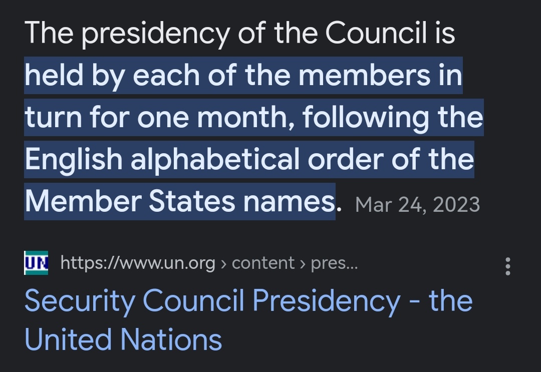 TMattnew's tweet photo. This is such a joke of a system. Elementary school class presidencies have a more comprehensive order than the UNSC. #InsecurityCouncil https://t.co/mL3BxvHNLu