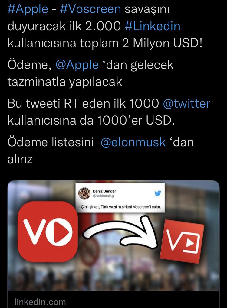 farkindalog's tweet photo. 5. Bölüm: Twitter Desteği

- Linkedin çağrısına gelen karşılık çok yavaş ilerleyince aşağıdaki tweet ile Linkedin’e destek aldık

- Türkiye’de 13 milyon kullanıcısı olan Linkedin’den 2000 gönüllü çıkacağına eminim

- Şuana kadar ayrılan PR bütçesi
 6 milyon USD oldu https://t.co/ZkPOfgWDsh