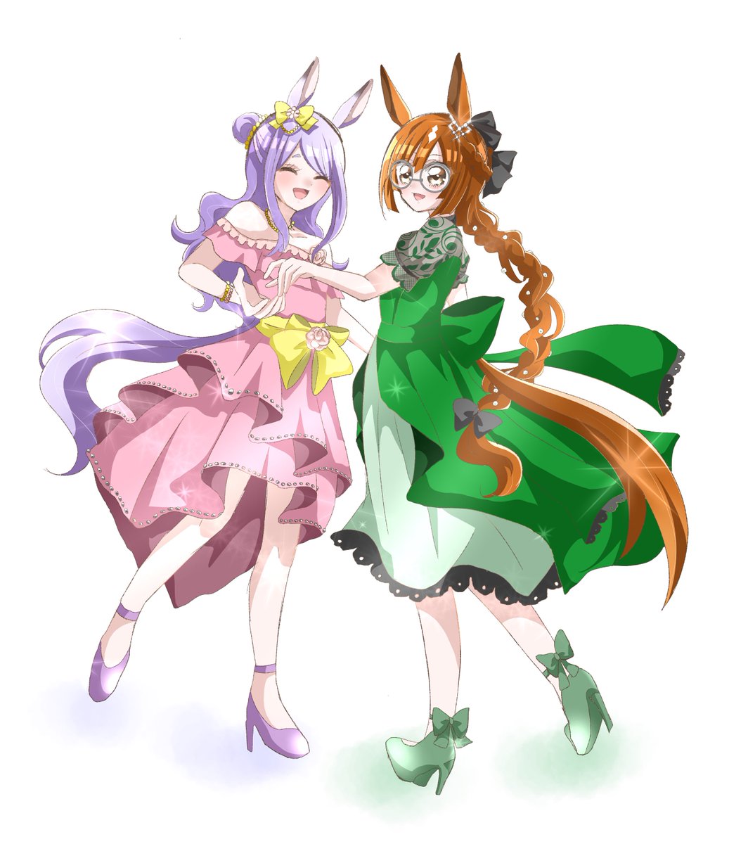 mejiro mcqueen (umamusume) multiple girls 2girls animal ears horse ears horse tail tail dress  illustration images