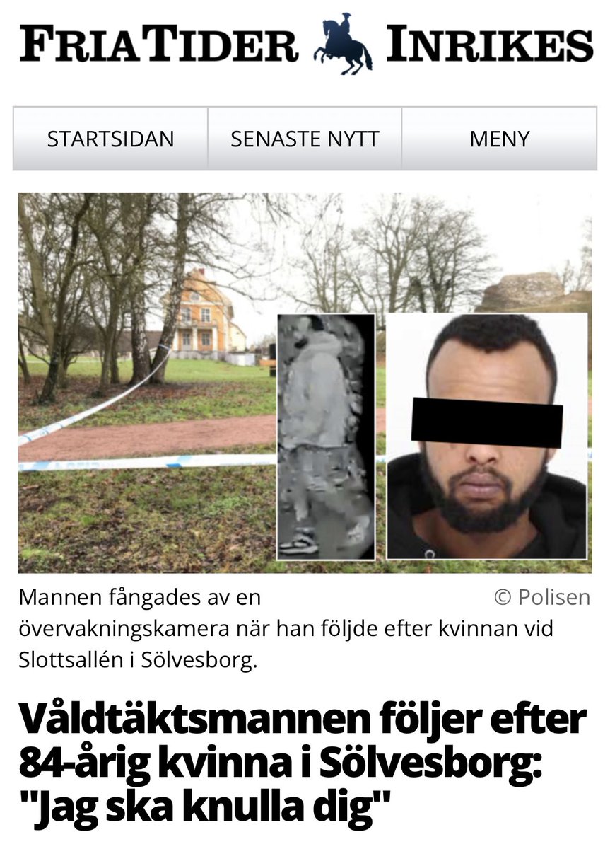 Dykaren21's tweet photo. ”Jag ska knulla dig, sa Abdi Daher (23), innan han sänkte den bräckliga 84-åriga tanten till marken. Om du skriker så kastas du i vattnet. Straffet för den somaliske medborgaren blev ynka 13,4 mån netto. Utvisning yrkades inte”

Det var inte 1:a överfallet &amp; Abdi är ute igen.🥳🕌 https://t.co/kZieJRGZNL