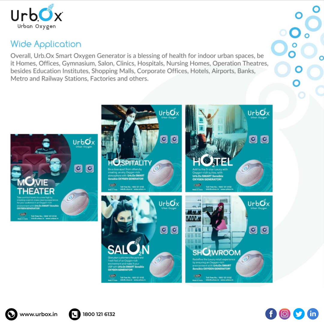 UrbOxIndia's tweet photo. UrbOx Smart Oxygen Optimizers have a very wide application. Be it homes, offices, salon, showrooms, movie theaters, education institutes and others. Experience pure and fresh oxygen indoors with UrbOx.

#oxygengenerator #oxygenoptimizer #gym #movietheater #hospital #salon #showroom #hotel #airpurifier #urbox #urboxindia