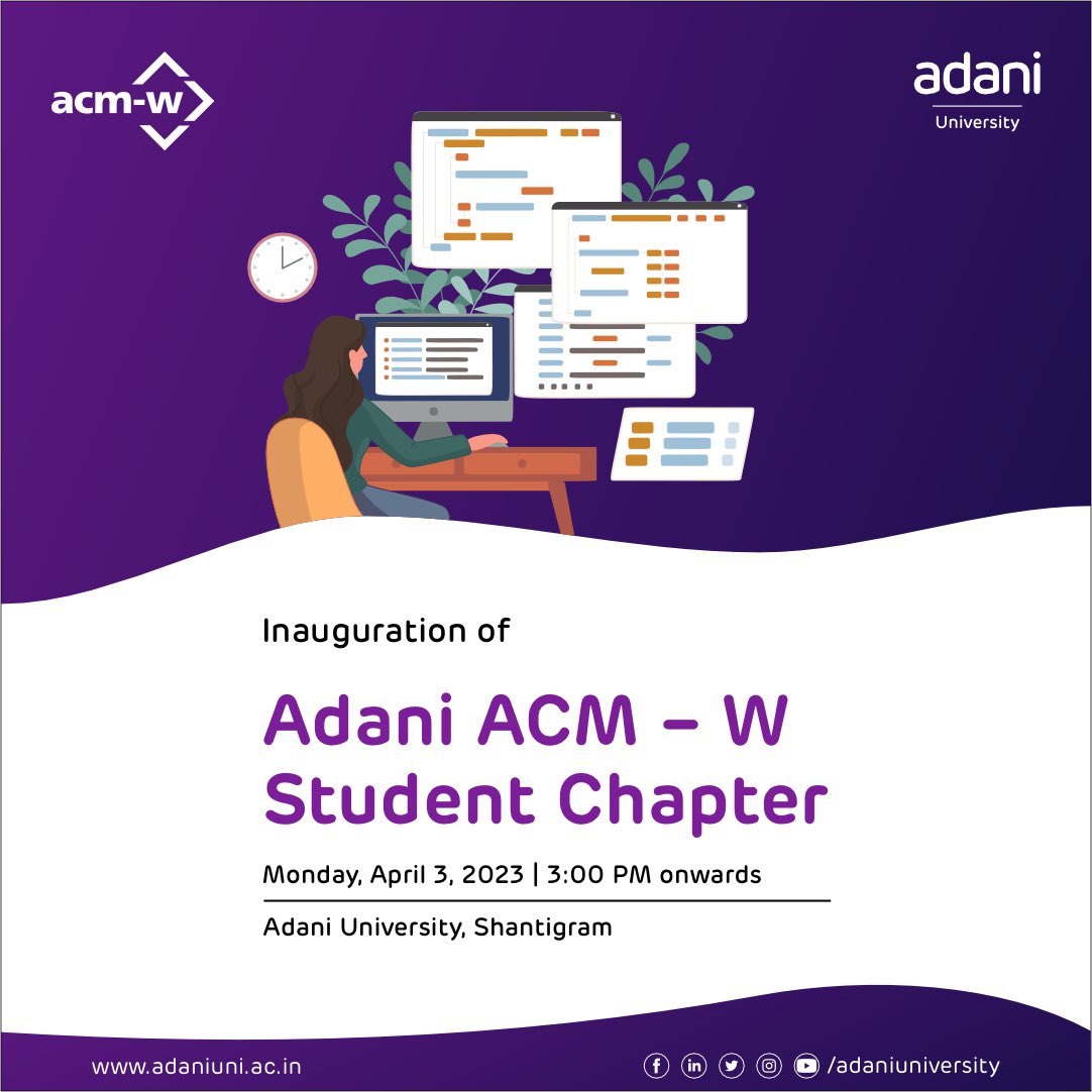 AdaniUniversity's tweet image. Join us in empowering women in technology with the launch of Adani ACM - W Student Chapter! Let's make a difference together.
#WomenInTech #WomenEmpowerment #ACMW #AdaniUniversity