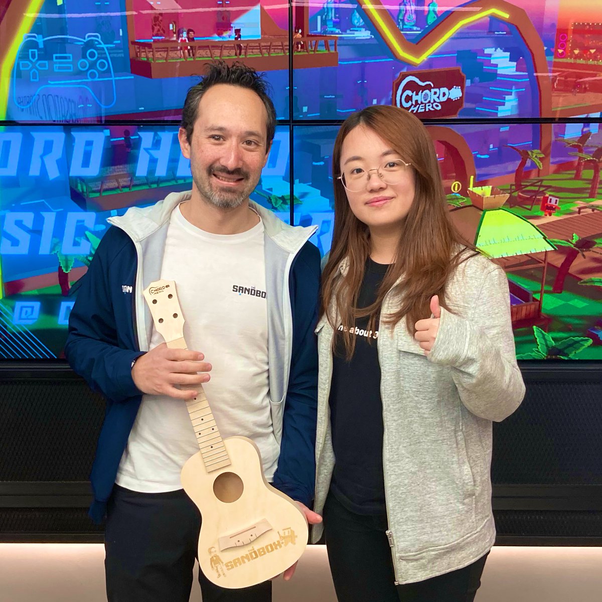 wendylamkw's tweet photo. Nice to meet @borgetsebastien and  @erichwong in the @chordheromusic event!  Welcome to Hong Kong, Sebastien! 🇭🇰 

@9CatNFT's roadmap now includes integrating 3D voxel assets from @TheSandboxGame into the 2D isometric world of #9Cat game.

#metaverse #web3 #BlockchainGaming https://t.co/1UNDaQECW7