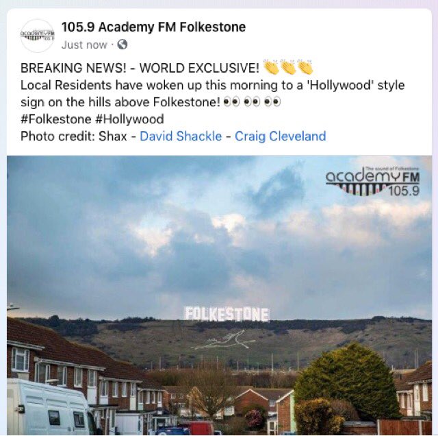 BREAKING NEWS! - WORLD EXCLUSIVE! 👏👏👏
Local Residents have woken up this morning to a 'Hollywood' style sign on the hills above Folkestone! 👀 👀 👀
#Folkestone #Hollywood      
Photo credit: Shax - David Shackle  - Craig Cleveland