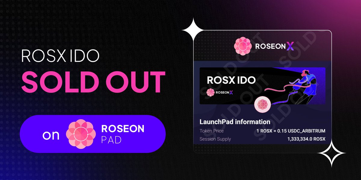 RoseonExchange's tweet photo. $ROSX IDO on RoseonPad Sold Out 🔥🥳
$ROSX IDO on PinkSale will Start in 1 Hour
👉 https://t.co/iWnjpIcYL0
#RoseonX #Arbitrum https://t.co/DusA0sBnKa