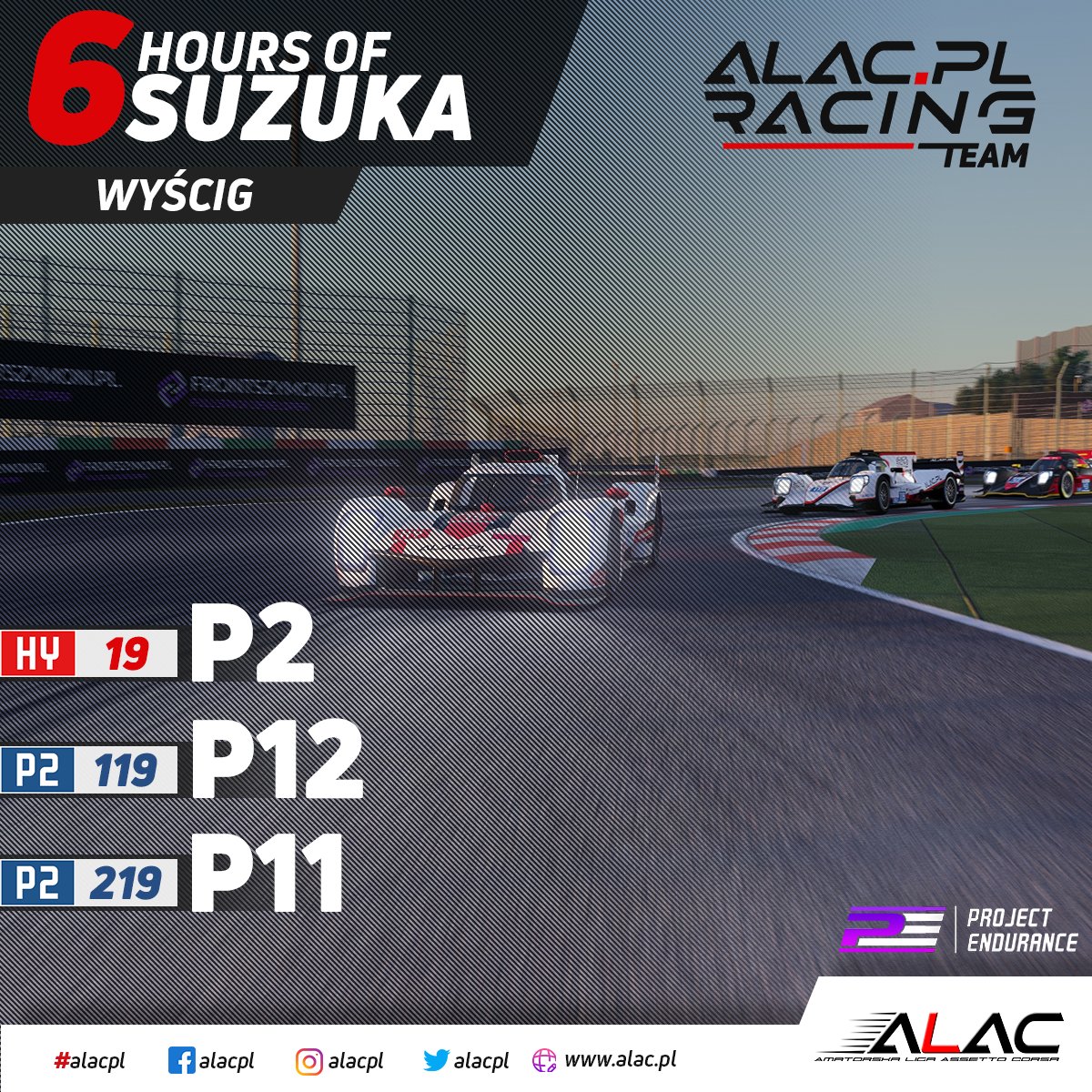 W zeszłym tygodniu nasi etatowi kierowcy reprezentujący barwy ALAC.PL Racing Team rywalizowali w drugiej rundzie Project Endurance na japońskim torze Suzuka 📷
#alacpl #alac #ProjectEndurance #Hypercar #LMP2 #Toyota #Oreca07 #endurance #Suzuka #race #esport
