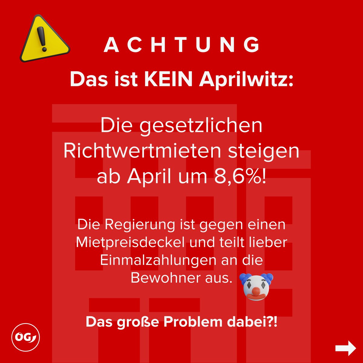oegj's tweet photo. ⚠️ KEIN APRILWITZ: 

Es kommt kein echter #Teuerungsstopp! 😤
Die gesetzlichen Richwertmieten steigen ab April um 8,6% 😱 https://t.co/b7VTNj7bia