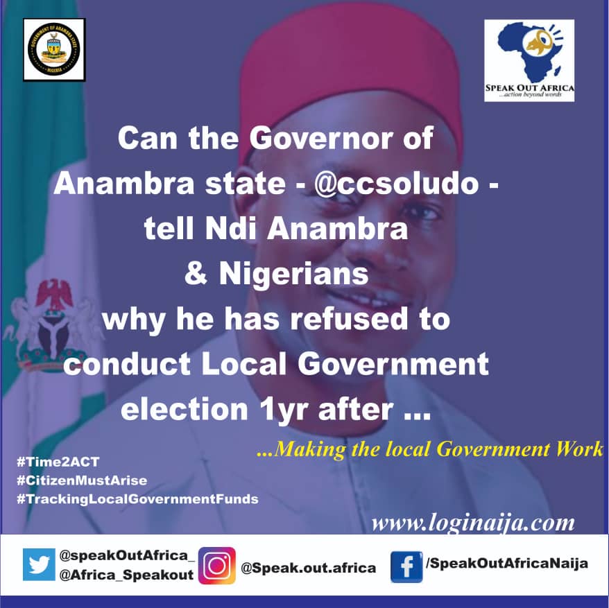 africa_speakout's tweet photo. We call on @CCSoludo to conduct Local Government elections within 3months time as continual running of #LGAs with administrators amount to constitutional breaches. #Time2Act.

@NigFiu @africa_speakout @macfound @NULGE1 @FinMinNigeria @EUinNigeria @AnambraStateGov @OpenSociety https://t.co/MEVqwuHoq6