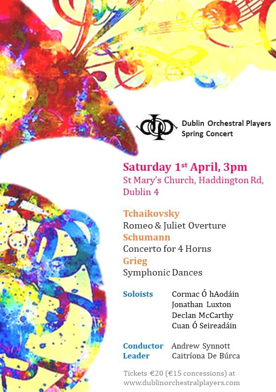 Cuanbos's tweet photo. Inniu le @DubOrchPlayers ! Deis Konzertstück für 4 Hörner le Robert Schumann á chloisteáil https://t.co/6WE8WMI66b