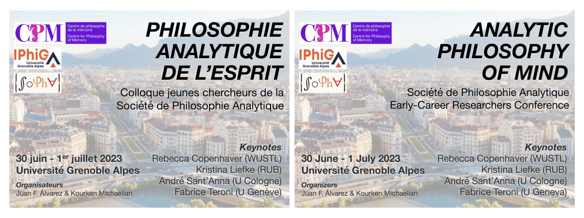 Nous avons le plaisir d'annoncer la suivante version du colloque jeunes chercheurs de la SoPhA.

We're pleased to announce the next version of the SoPhA Early-Career Researchers Conference.

Programme: phil-mem.org/events/2023-so…

<a href="/mnemosim/">Kourken Michaelian</a>
