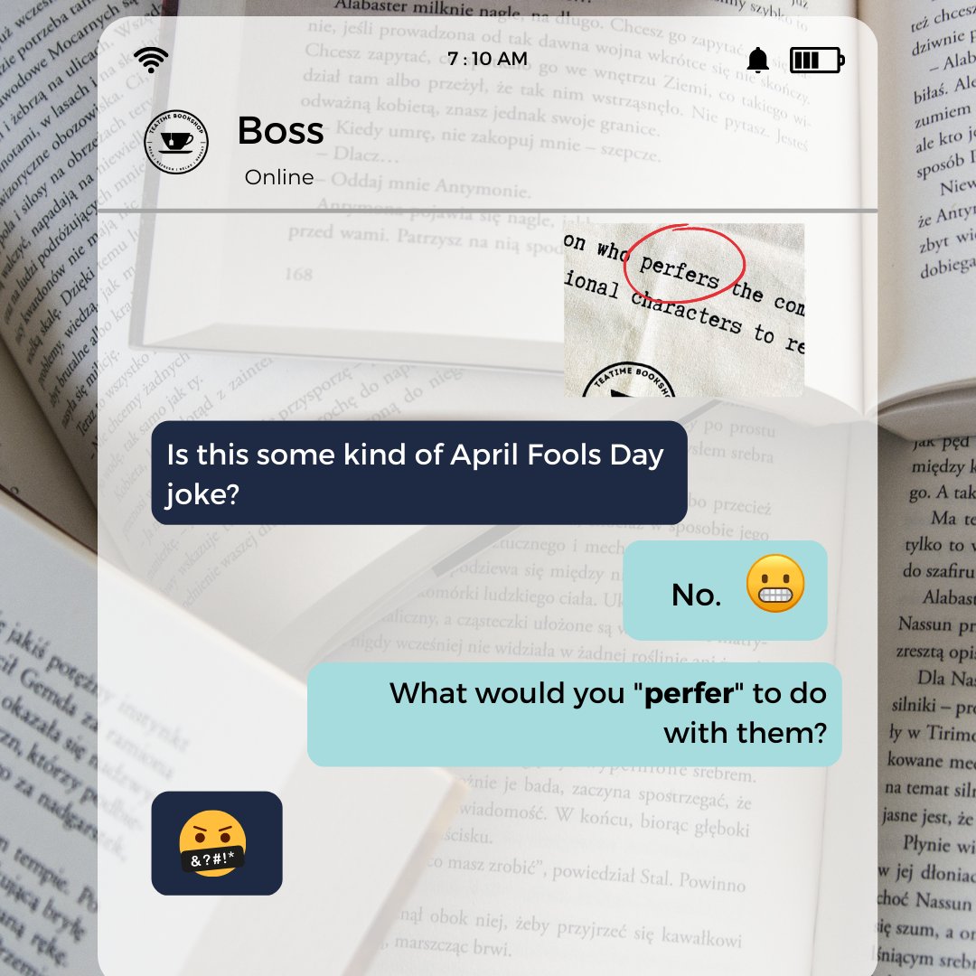 teatimebookshop's tweet photo. Wohoo! We had our new tote bags arrive.. BUT they had a spelling error 😱 
Here's what the boss thought 😂 

#aprilfools #aprilfoolsday #april #aprilfool #funny #aprilfoolday  #picoftheday #spelling #english #grammar https://t.co/xQ0OOQmZg0