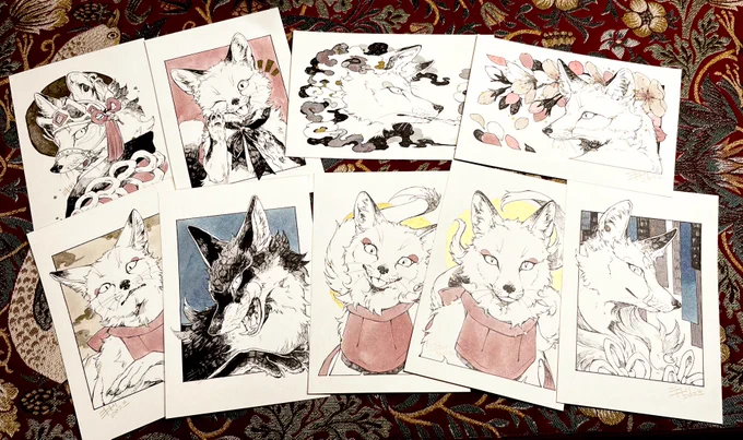 今日22時から販売の新作ドローイングまとめです
可愛い系からふてぶてしいのまで色々います🦊 