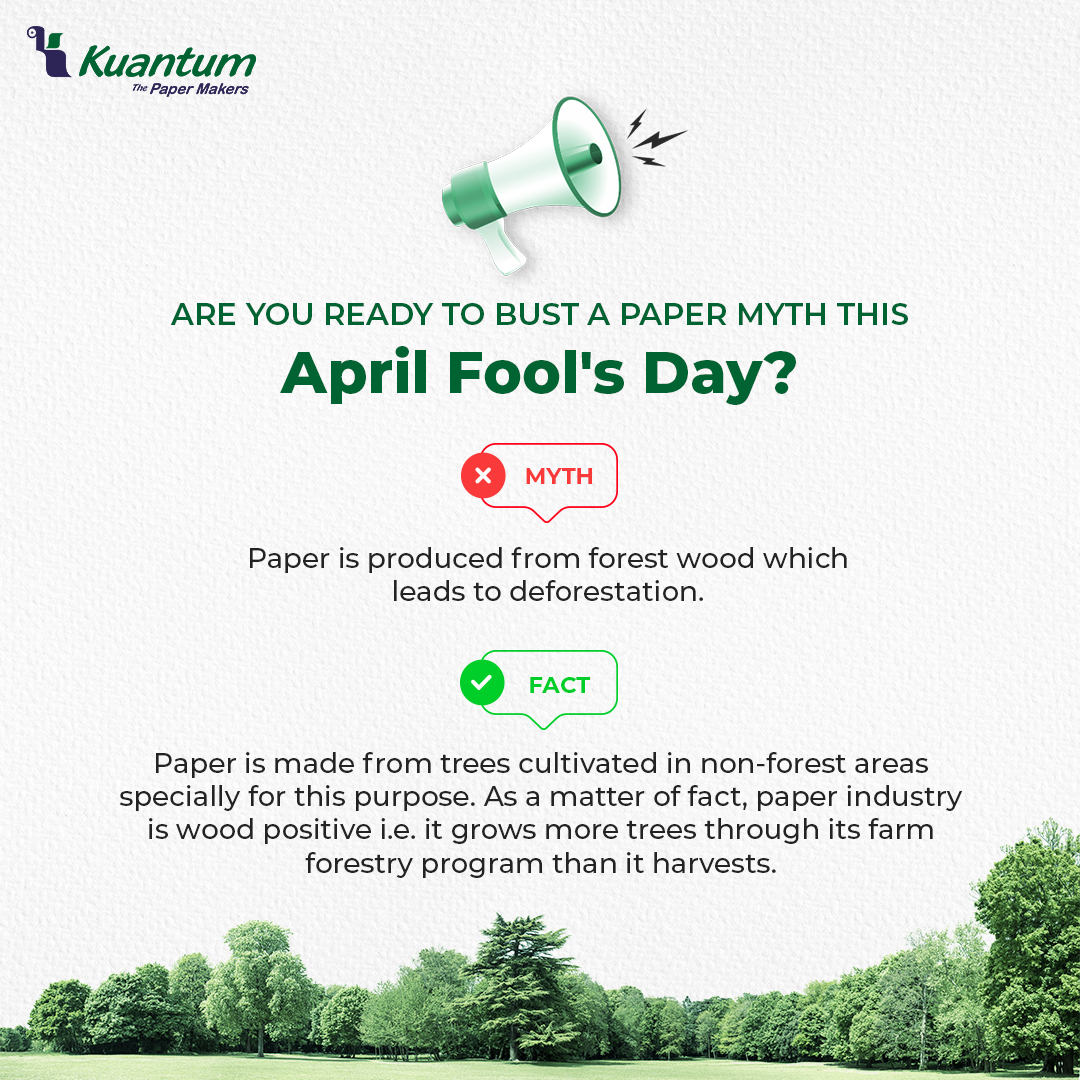 KuantumPapers's tweet photo. You can’t be #AprilFooled if you #KnowForAFact.
The paper industry has long been under the shadow of myths and some of them are truly surprising.
#AprilFoolsDay2023 #PaperMyth #PaperFact #KuantumPapers #ThePaperMakers https://t.co/qHjMov2eRR