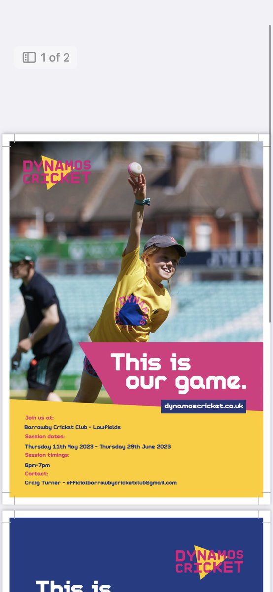 officialbarrow1's tweet photo. Junior cricket is returning to Barrowby. Sign up to All Stars and Dynamos today! See dates below #bcc #AllStarsCricket #DynamosCricket #CricketFamily https://t.co/URcYmx0vyv