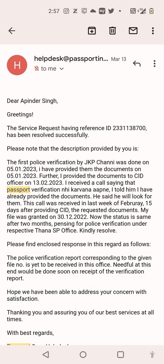 ApinderSingh20's tweet photo. Passport Renewal application date- 30/12/2022
Status today- PVR pending
Avg time - 30-45 days
My - 92 and counting
File no. JM1077348014422
PSK also has a duty to obtain PVR.

@DrSJaishankar
@MOS_MEA 
@OfficeOfLGJandK
@JmuKmrPolice 
@passportsevamea 
@JKgrievance https://t.co/XNMzAZuHqe