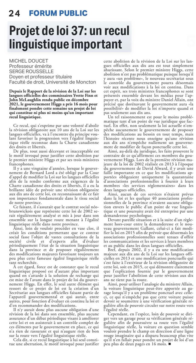 Serge Rousselle (@canadasr02) on Twitter photo Un texte de Michel Doucet (<a href="/doudroit/">Michel Doucet</a>) et moi dans L’Acadie Nouvelle d’aujourd’hui! Bonne lecture et bon samedi! Un texte de Michel Doucet (<a href="/doudroit/">Michel Doucet</a>) et moi dans L’Acadie Nouvelle d’aujourd’hui! Bonne lecture et bon samedi!