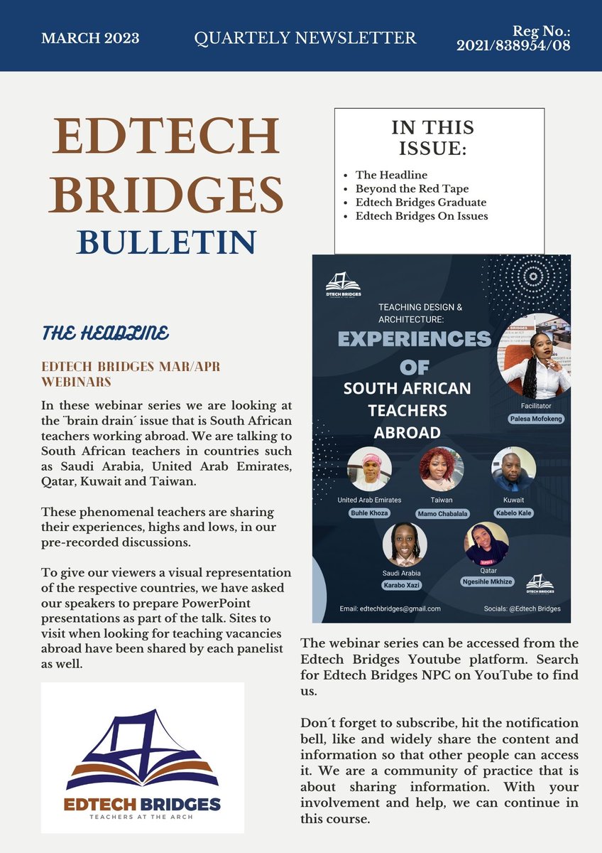 EdtechBridges's tweet photo. [ EDTECH BRIDGES QUARTERLY NEWSLETTER ]: MARCH 2023

We are excited to publish our first quarterly newsletter for 2023! This is an attempt to give YOU, in a nutshell, the highlights of the work done and continue to be done by @EdtechBridges . https://t.co/Y2aHTtJQkm