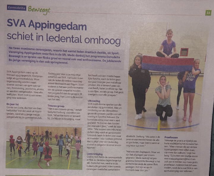 sva_appingedam's tweet photo. Mooi artikel over SVA in de Eemsdelta Beweegt krant. #eemsdelta #Appingedam https://t.co/V6P33ce0Th