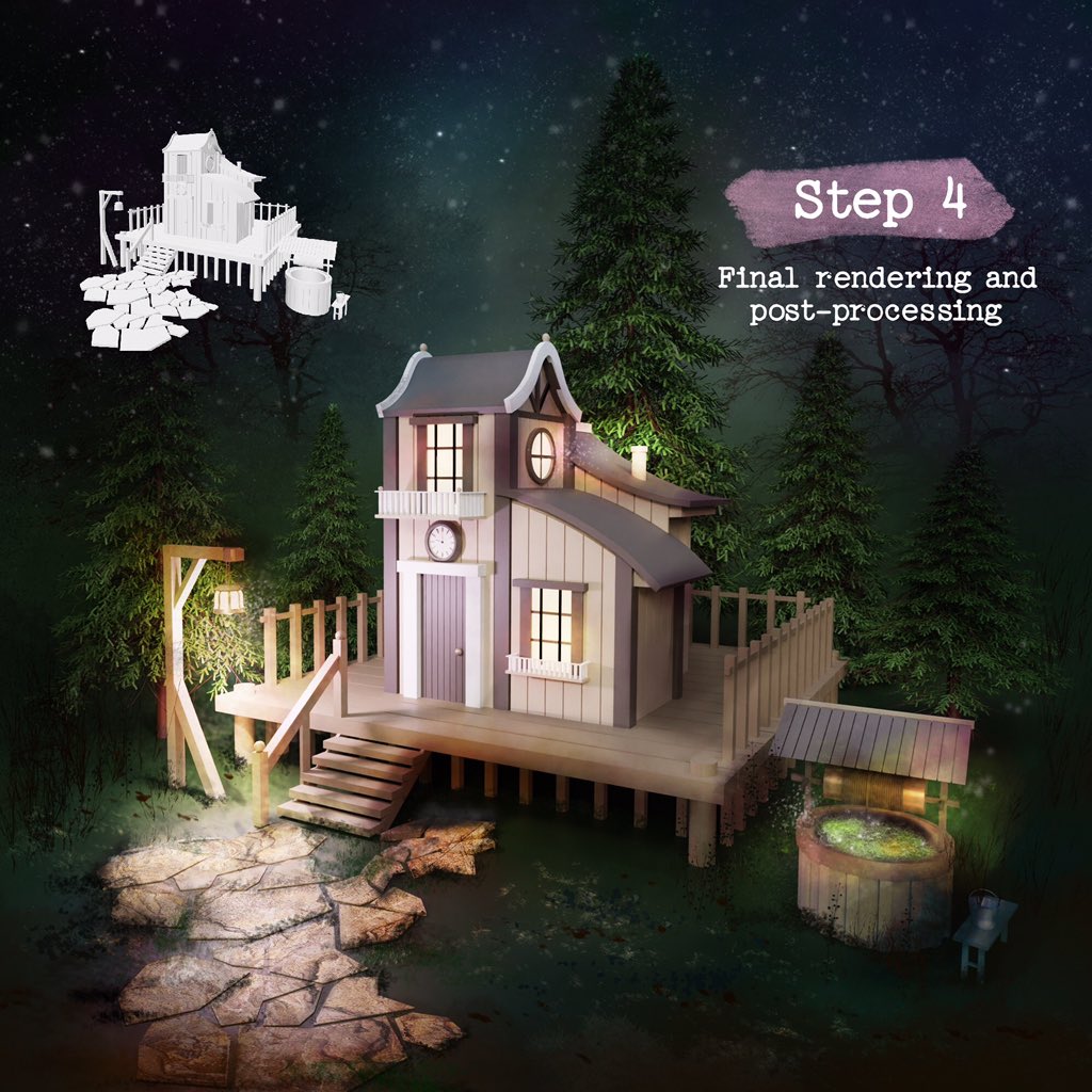 IrinaWood_art's tweet photo. Friends, immerse yourself a little in the fabulous forest atmosphere... 🧙‍♀️🪄
A mysterious house in the forest with a Pit... Great pleasure from the process and ideas)))
#3D #Blender3d #blendercommunity #blenderart #3Dartist #scarytale #forest #3DRender #art #b3d https://t.co/heqXpNYYXt