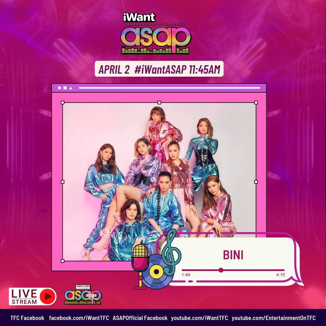 Online Squadmates! Magkakasama tayong mag-Good Vibes dahil we’ll give you the hottest concert treats you’ll definitely love and enjoy! Maki-hangout na with  BINI!
🎟: LIVE · SUNDAY, 11:45AM
Kita-kits, Online Squadmates!