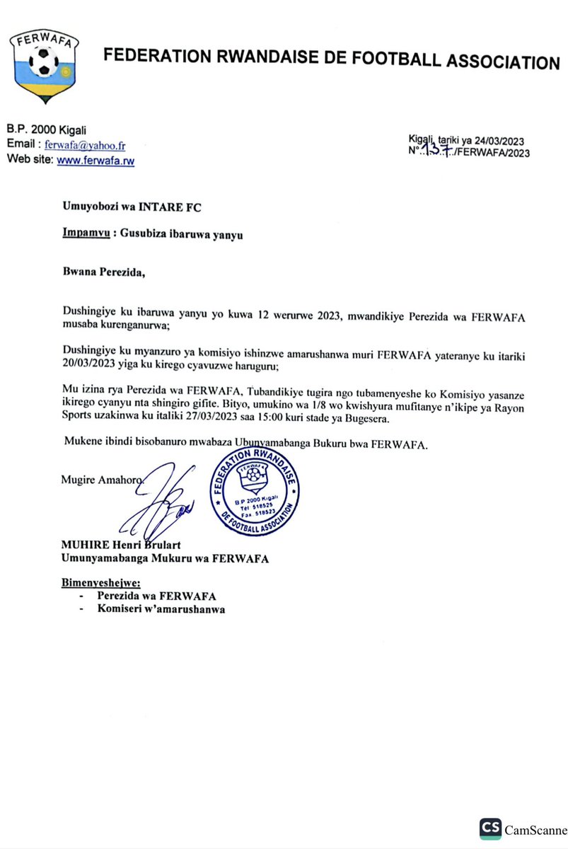 SamKarenzi's tweet photo. @rayon_sports nโ #Intarefc bageze imbere ya commission yโubujurire! #Intarefc basabye umwanzuro wa commission ya competion uvugwa muri iyo baruwa itesha agaciro ikirego cyabo urabura! Urubanza rwimuriwe kuwa mbere! Iyo nama biravugwa ko itabaye. https://t.co/8ng3urcxr9