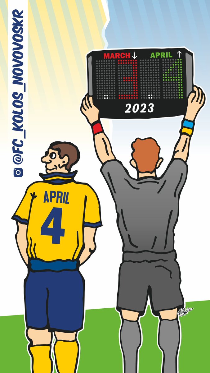 UkroArt's tweet photo. Replacement in the spring! 👌🌱 The new month "goes into battle"! 💪🏃 March deserves a rest 😪, and may a fresh April bring you all positive results! 🟡🔵 #Граундхоппінг #Stickers #Sticker #April #Заміна #Квітень #FootballUkraine #Stadium #UkraineSticker #Stadiums #NAFO #1Квітня https://t.co/5rYVSXsTKB