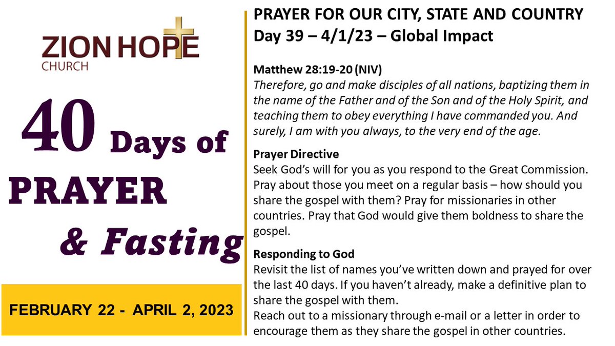 ZionHopeChurch's tweet photo. Day 39 - 40 Days of Prayer and Fasting - *https://t.co/DPry6VWuhj* https://t.co/LwJF9ydc3W
