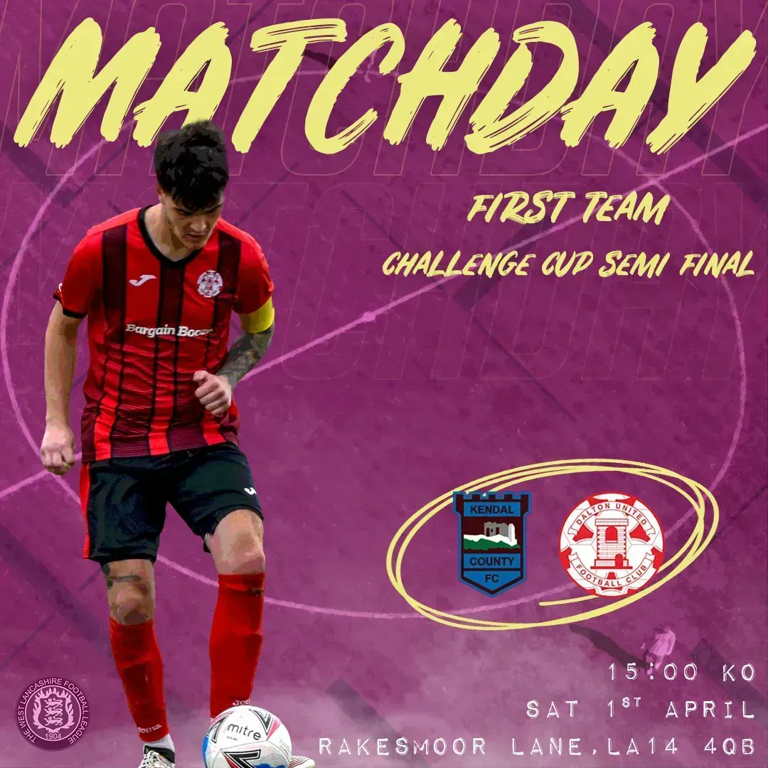 ⚫️🔴𝗧𝗢𝗗𝗔𝗬’𝗦 𝗙𝗜𝗫𝗧𝗨𝗥𝗘𝗦🔴⚫️  

𝗙𝗜𝗥𝗦𝗧 𝗧𝗘𝗔𝗠
🆚 <a href="/kendalcountyfc/">Kendal County</a>
🏆 Challenge Cup (Semi-Final)
🏟  Rakesmoor Lane, LA14 4QB
📅 Saturday, 1st April
⏰ 3:00pm

#DaltonUnited