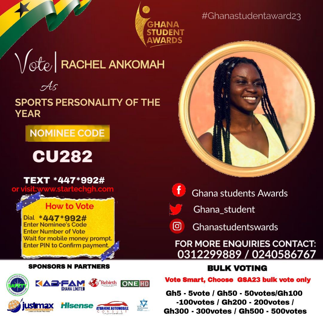 Brytneymar's tweet photo. Kindly vote for @RachelAnkomahRL as the Sports Personality of the Year of Ghana Students Awards🙏🏻 https://t.co/huERFUYKIe