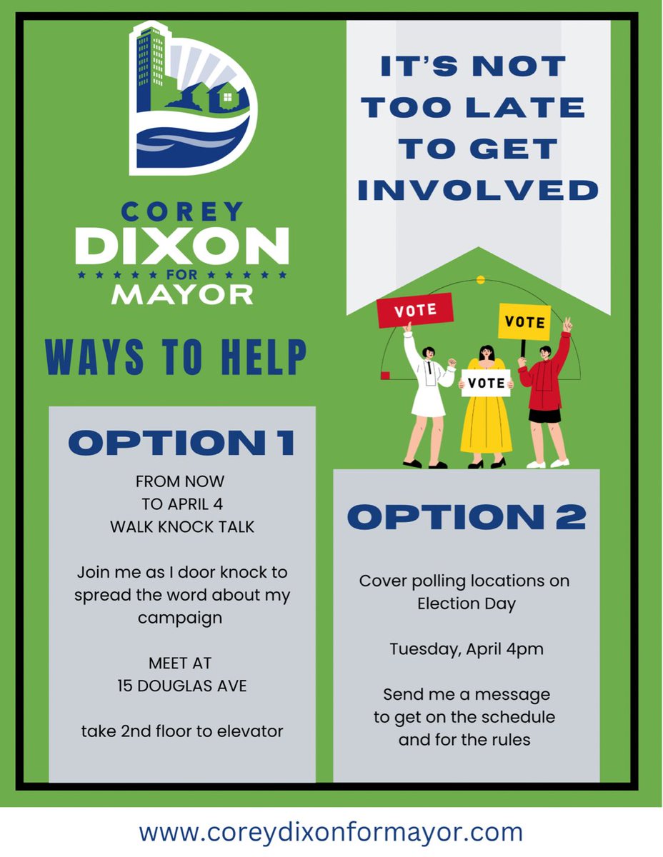 It’s the final push! Election Day is upon us(April 4th😱🤯🤩). If you’d still like to help the campaigns it’s not too late. You have two options in addition VOTING(not optional). Get to the polls early(today, tomorrow and Monday) and select an option. See you soon! #Volunteer