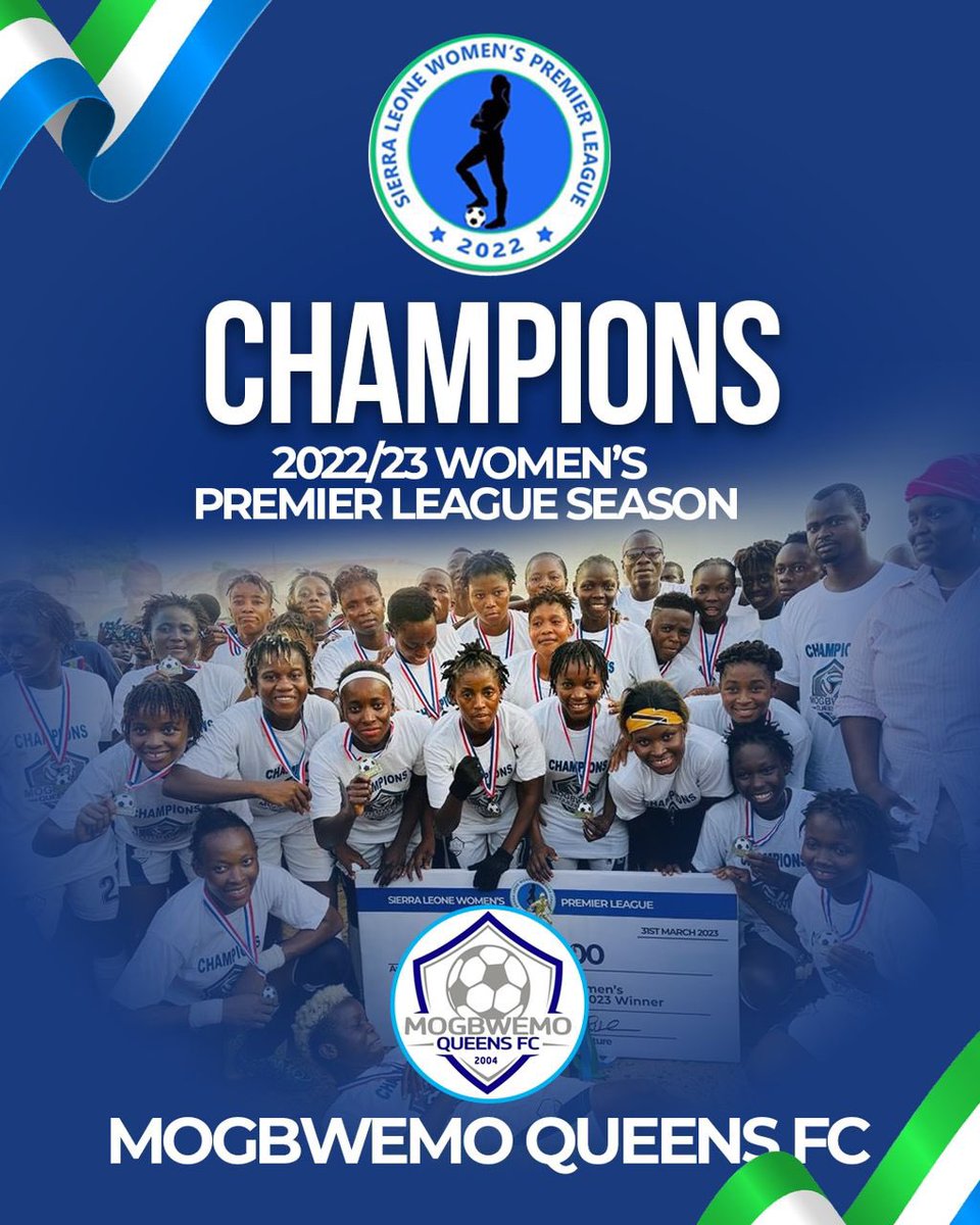 Congratulations to Mogbwemo Queens FC, the Champions of Sierra Leone’s first-ever Women’s Premier League.
@SLFA_sl @FIFAcom @CAF_Media @FIFAWWC 
#endofseason 
#wideplaydigame
#Wiplaydigame
#sierraleonewomensleague
#womensfootball
#proudBoardChair